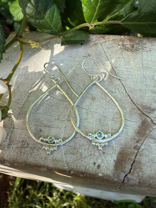 Blue/Green Sapphire Raindrop Earrings - Sterling Silver - Kathy Sayce Jewellery