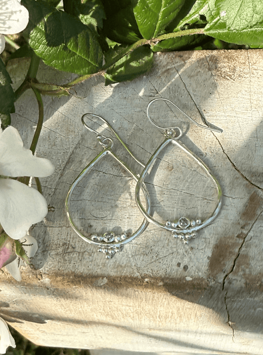 Blue/Green Sapphire Raindrop Earrings - Sterling Silver - Kathy Sayce Jewellery