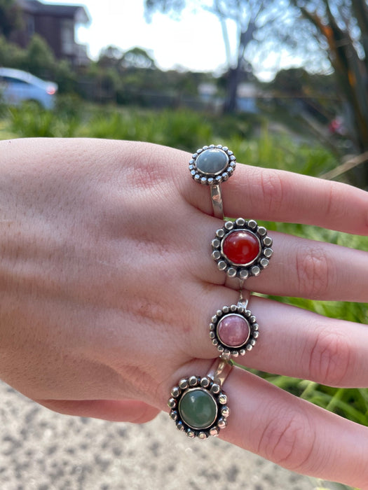 Carnelian Flower Ring - US size 6 1/2 - Kathy Sayce Jewellery