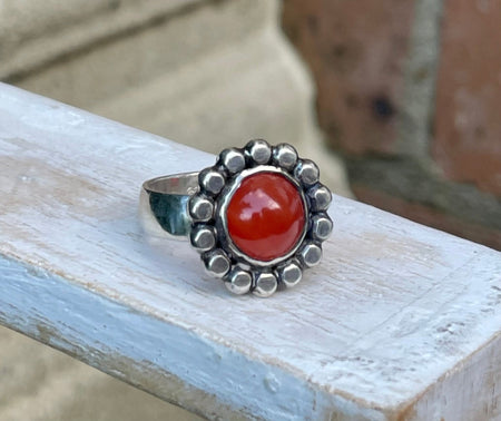 Carnelian Flower Ring - US size 6 1/2 - Kathy Sayce Jewellery