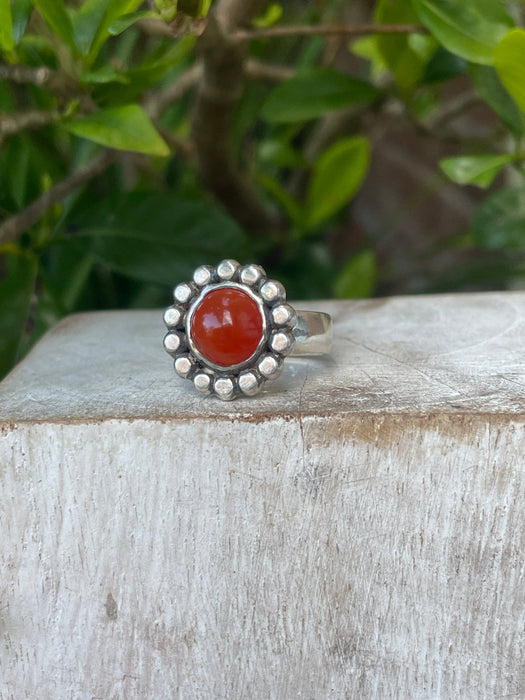 Carnelian Flower Ring - US size 6 1/2 - Kathy Sayce Jewellery