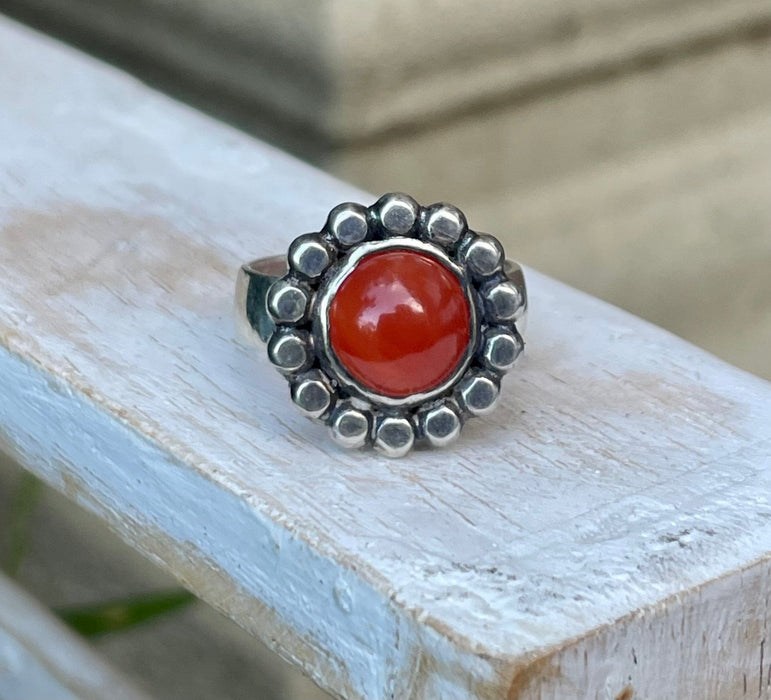 Carnelian Flower Ring - US size 6 1/2 - Kathy Sayce Jewellery