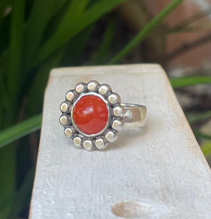 Carnelian Flower Ring - US size 6 1/2 - Kathy Sayce Jewellery