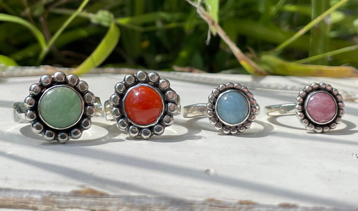 Carnelian Flower Ring - US size 6 1/2 - Kathy Sayce Jewellery