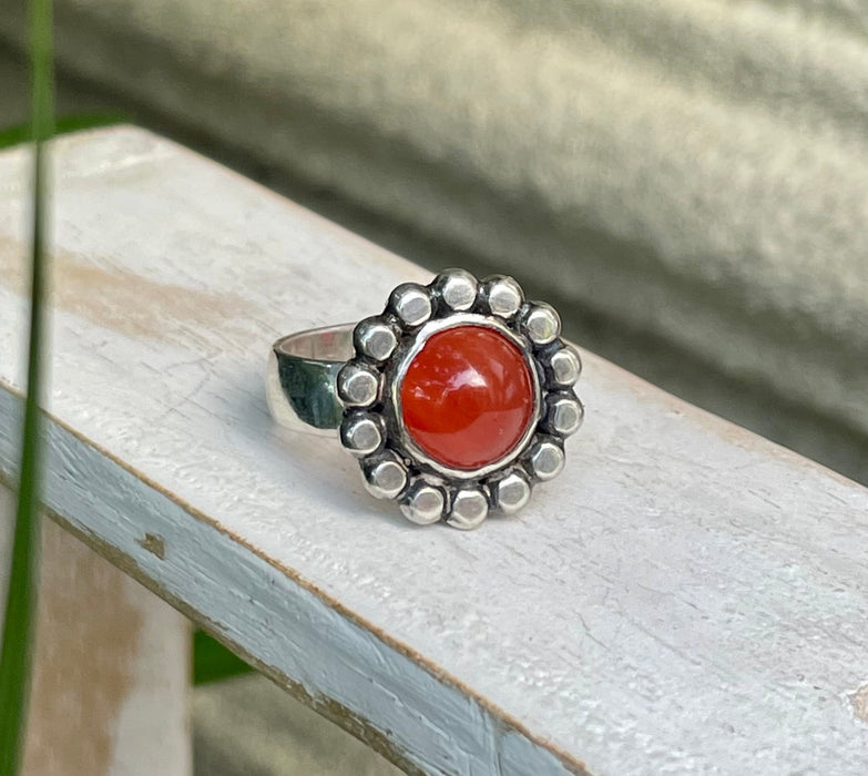 Carnelian Flower Ring - US size 6 1/2 - Kathy Sayce Jewellery