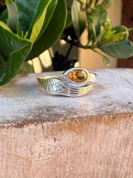 Citrine Angel Wing Ring – Natural Gemstone Jewellery - Sterling Silver - Kathy Sayce Jewellery