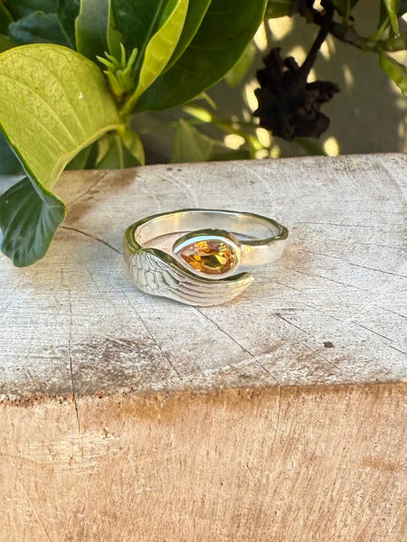 Citrine Angel Wing Ring – Natural Gemstone Jewellery - Sterling Silver - Kathy Sayce Jewellery