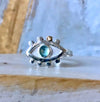 Custom Order - Eye Ring - Solid Opal and 2mm Faceted Red Garnet - Kathy Sayce Jewellery