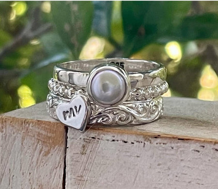 Deposit for Custom Order - Pink Mabe Pearl Bangle and Pink Pearl Stacking Ring Set - Kathy Sayce Jewellery