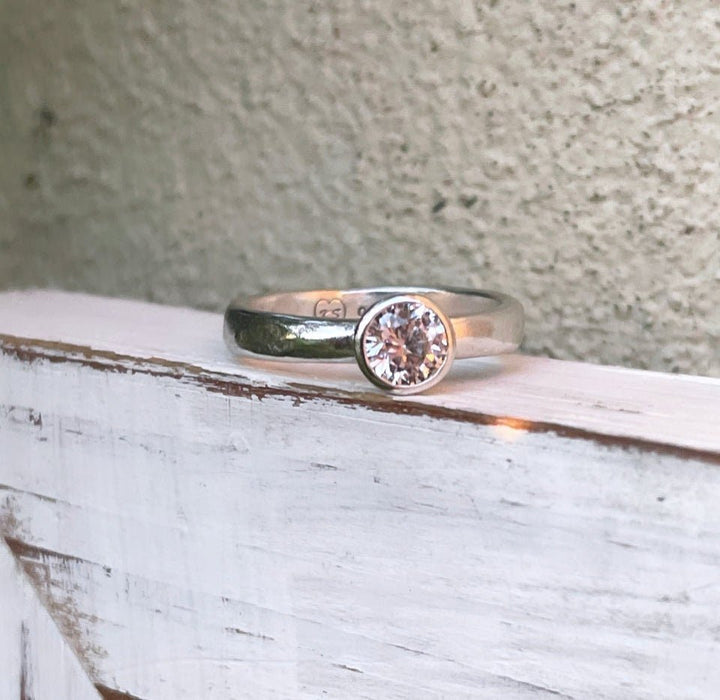 Faceted Clear Cubic Zirconia with Sterling Silver Band - Size M 1/2 - Kathy Sayce Jewellery