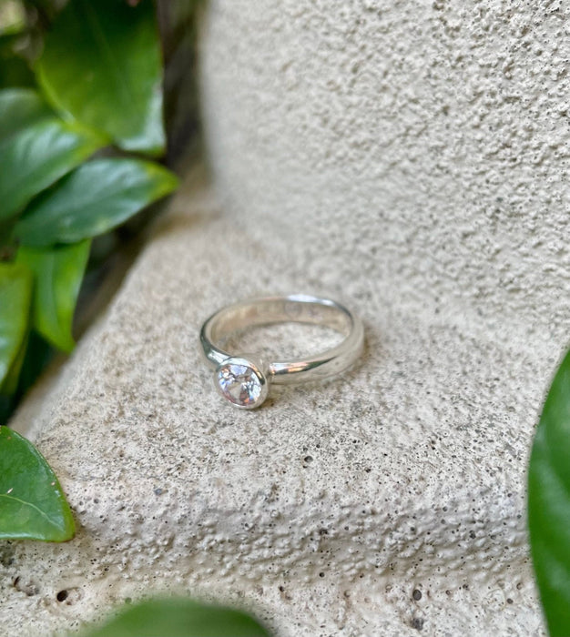 Faceted Clear Cubic Zirconia with Sterling Silver Band - Size M 1/2 - Kathy Sayce Jewellery