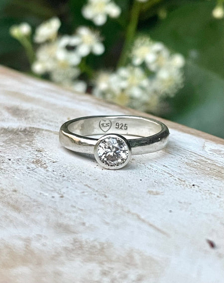 Faceted Clear Cubic Zirconia with Sterling Silver Band - Size M 1/2 - Kathy Sayce Jewellery