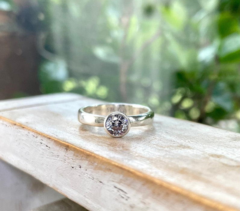 Faceted Clear Cubic Zirconia with Sterling Silver Band - Size M 1/2 - Kathy Sayce Jewellery