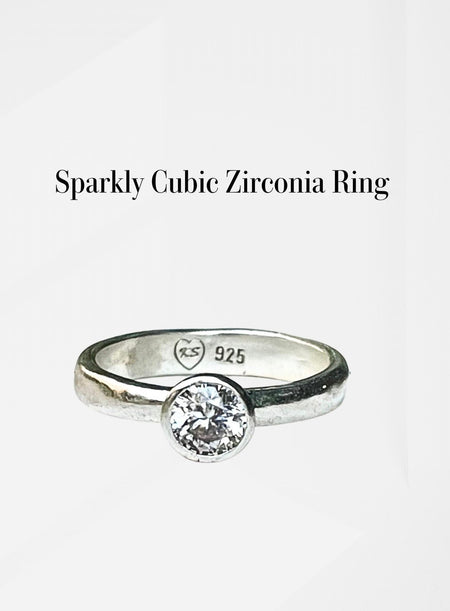 Faceted Clear Cubic Zirconia with Sterling Silver Band - Size M 1/2 - Kathy Sayce Jewellery