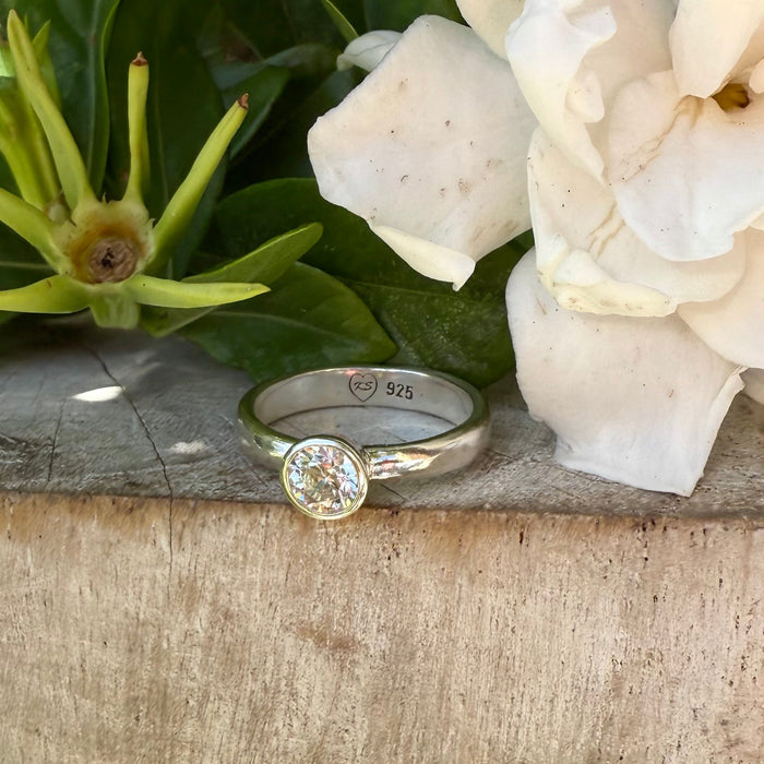 Faceted Clear CZ with Sterling Silver Band - Kathy Sayce Jewellery