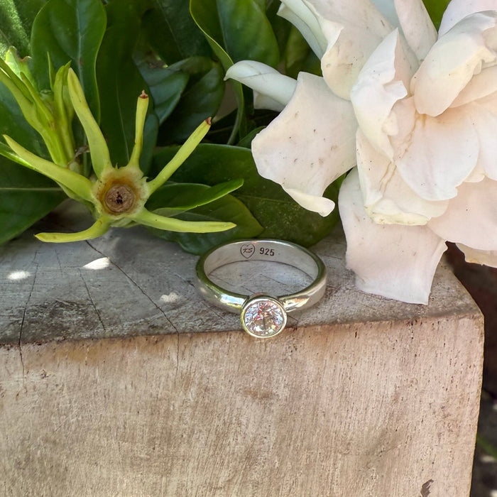 Faceted Clear CZ with Sterling Silver Band - Kathy Sayce Jewellery