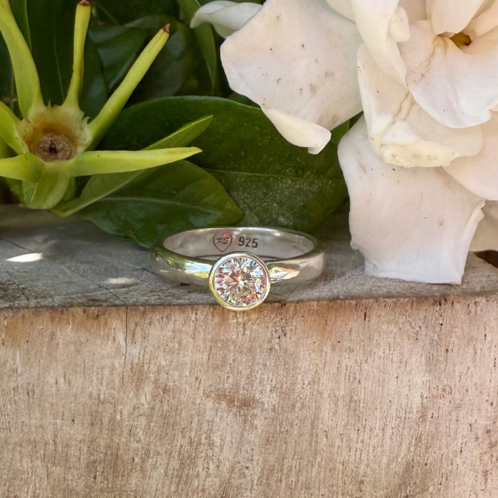 Faceted Clear CZ with Sterling Silver Band - Kathy Sayce Jewellery