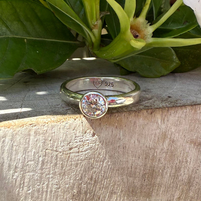 Faceted Clear CZ with Sterling Silver Band - Kathy Sayce Jewellery