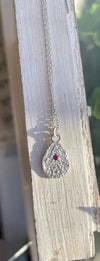 Faceted Pink Ruby Necklace – Patterned Sterling Silver Pendant on Silver Chain - Kathy Sayce Jewellery