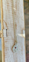 Faceted Pink Ruby Necklace – Patterned Sterling Silver Pendant on Silver Chain - Kathy Sayce Jewellery