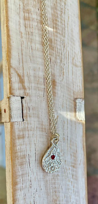 Faceted Pink Ruby Necklace – Patterned Sterling Silver Pendant on Silver Chain - Kathy Sayce Jewellery