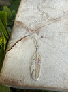 Feather Charm Necklace with Pink Tourmaline - Sterling Silver Chain - Kathy Sayce Jewellery