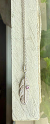 Feather Charm Necklace with Pink Tourmaline - Sterling Silver Chain - Kathy Sayce Jewellery