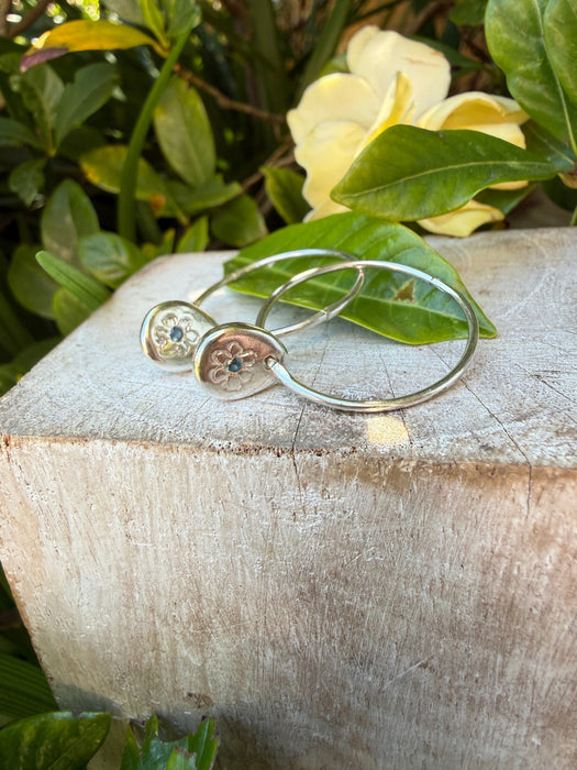 Flower Hoop Earrings with Medium Blue Sapphires - Sterling Silver - Kathy Sayce Jewellery