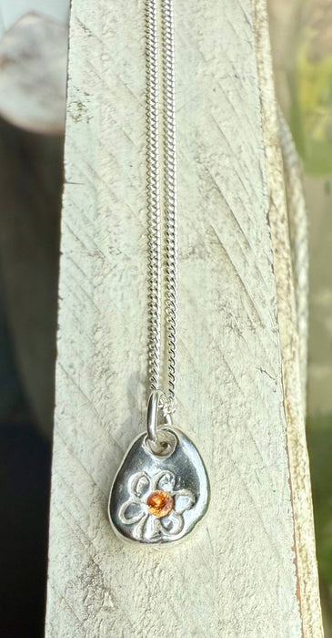 Flower Pendant with Orange Sapphire - Sterling Silver Chain - Kathy Sayce Jewellery