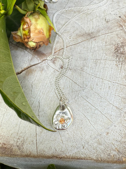 Flower Pendant with Orange Sapphire - Sterling Silver Chain - Kathy Sayce Jewellery