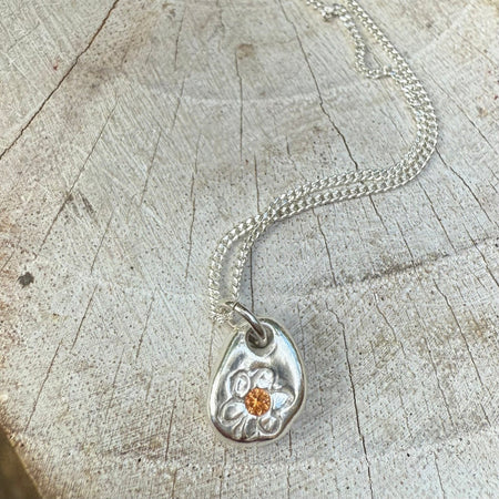 Flower Pendant with Orange Sapphire - Sterling Silver Chain - Kathy Sayce Jewellery