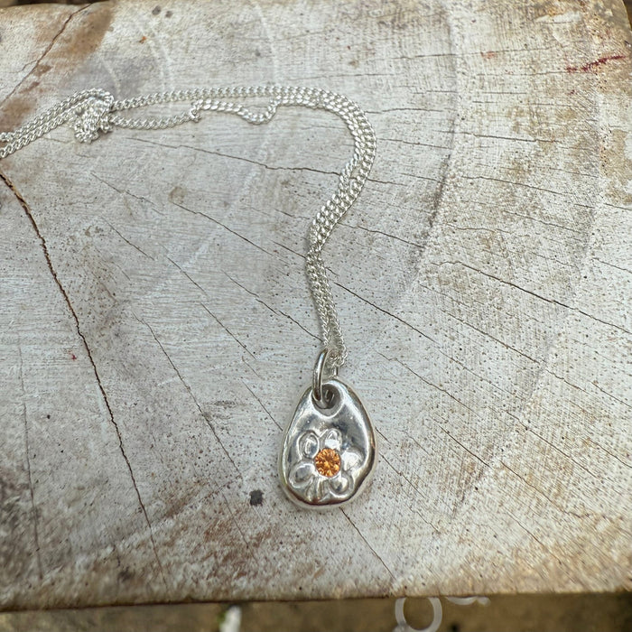 Flower Pendant with Orange Sapphire - Sterling Silver Chain - Kathy Sayce Jewellery
