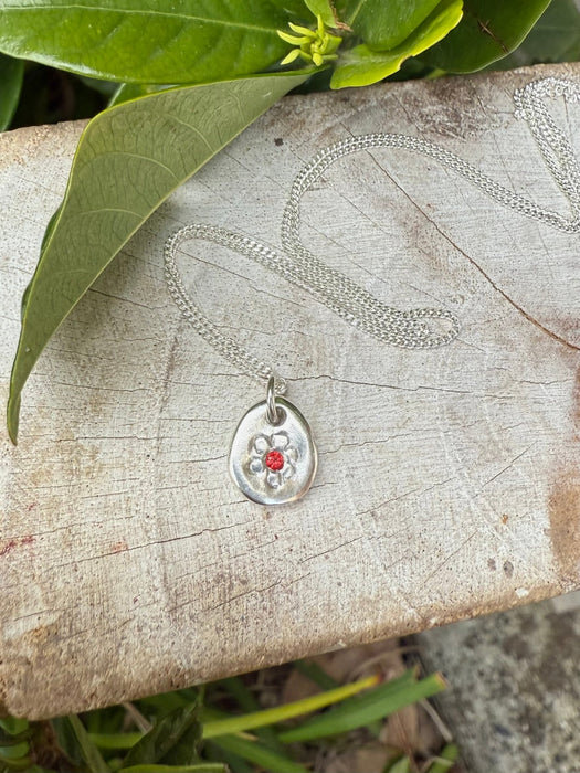 Flower Pendant with Red Sapphire - Sterling Silver Chain - Kathy Sayce Jewellery