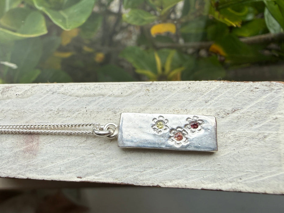 Flower Pendant with Sapphires - Sterling Silver Chain - Kathy Sayce Jewellery