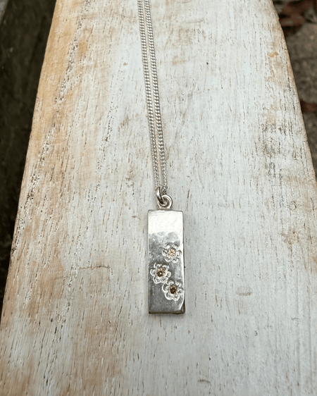 Flower Pendant with Sapphires - Sterling Silver Chain - Kathy Sayce Jewellery