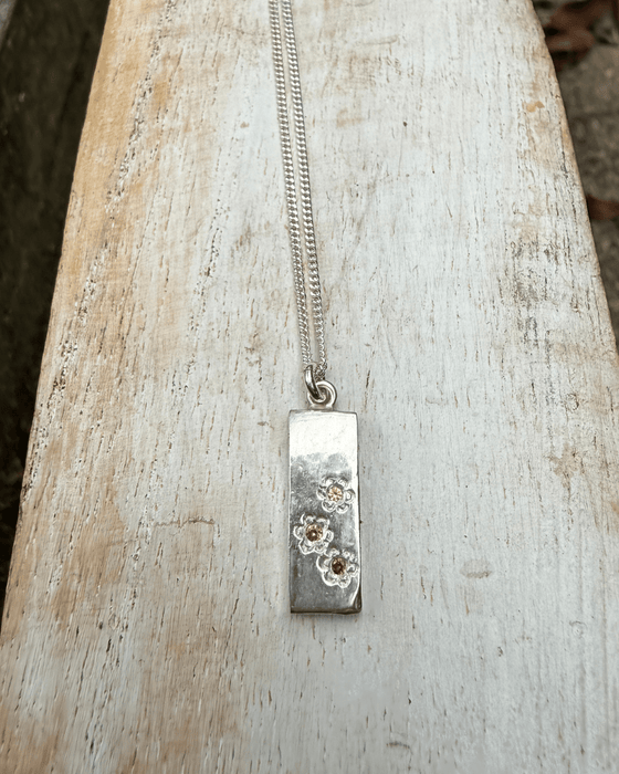 Flower Pendant with Sapphires - Sterling Silver Chain - Kathy Sayce Jewellery