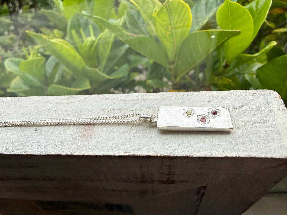 Flower Pendant with Sapphires - Sterling Silver Chain - Kathy Sayce Jewellery
