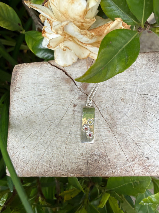 Flower Pendant with Sapphires - Sterling Silver Chain - Kathy Sayce Jewellery
