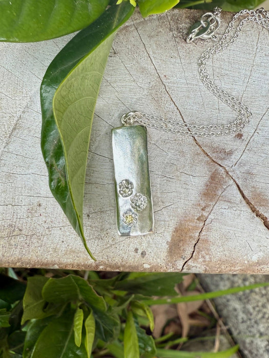 Flower Pendant with Sapphires - Sterling Silver Chain - Kathy Sayce Jewellery