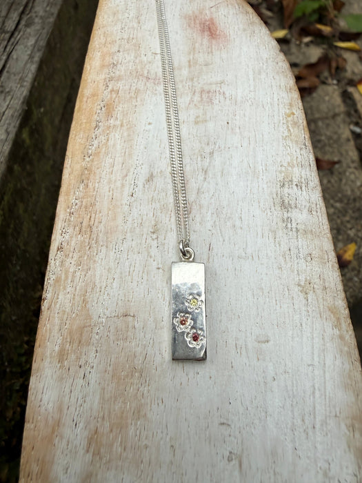 Flower Pendant with Sapphires - Sterling Silver Chain - Kathy Sayce Jewellery