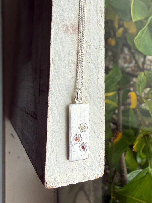 Flower Pendant with Sapphires - Sterling Silver Chain - Kathy Sayce Jewellery