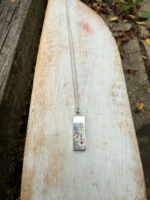 Flower Pendant with Sapphires - Sterling Silver Chain - Kathy Sayce Jewellery