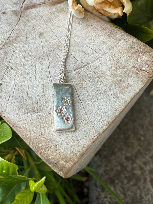 Flower Pendant with Sapphires - Sterling Silver Chain - Kathy Sayce Jewellery