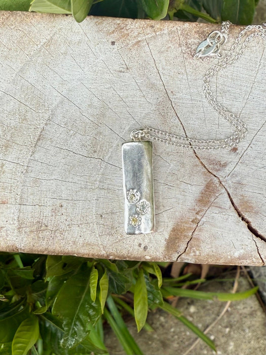 Flower Pendant with Sapphires - Sterling Silver Chain - Kathy Sayce Jewellery