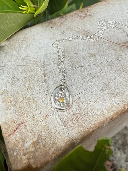 Flower Pendant with Yellow Sapphire - Sterling Silver Chain - Kathy Sayce Jewellery