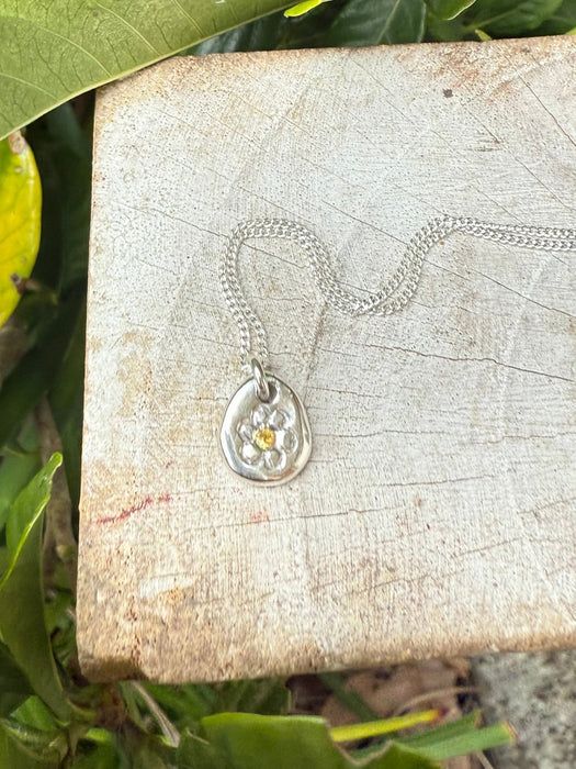Flower Pendant with Yellow Sapphire - Sterling Silver Chain - Kathy Sayce Jewellery