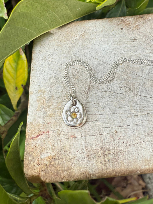 Flower Pendant with Yellow Sapphire - Sterling Silver Chain - Kathy Sayce Jewellery