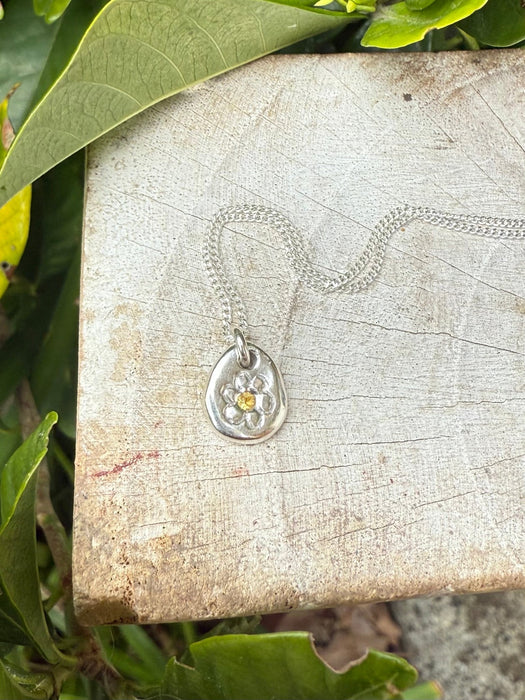 Flower Pendant with Yellow Sapphire - Sterling Silver Chain - Kathy Sayce Jewellery