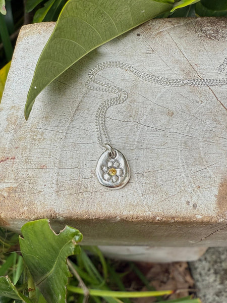 Flower Pendant with Yellow Sapphire - Sterling Silver Chain - Kathy Sayce Jewellery