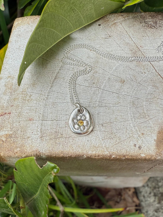 Flower Pendant with Yellow Sapphire - Sterling Silver Chain - Kathy Sayce Jewellery
